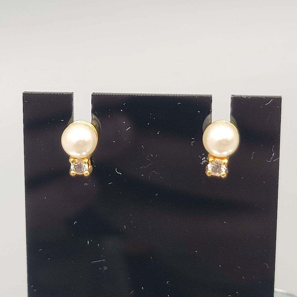 Pearl Cubic Zirconia Pierced Earrings Studs 3/8 in