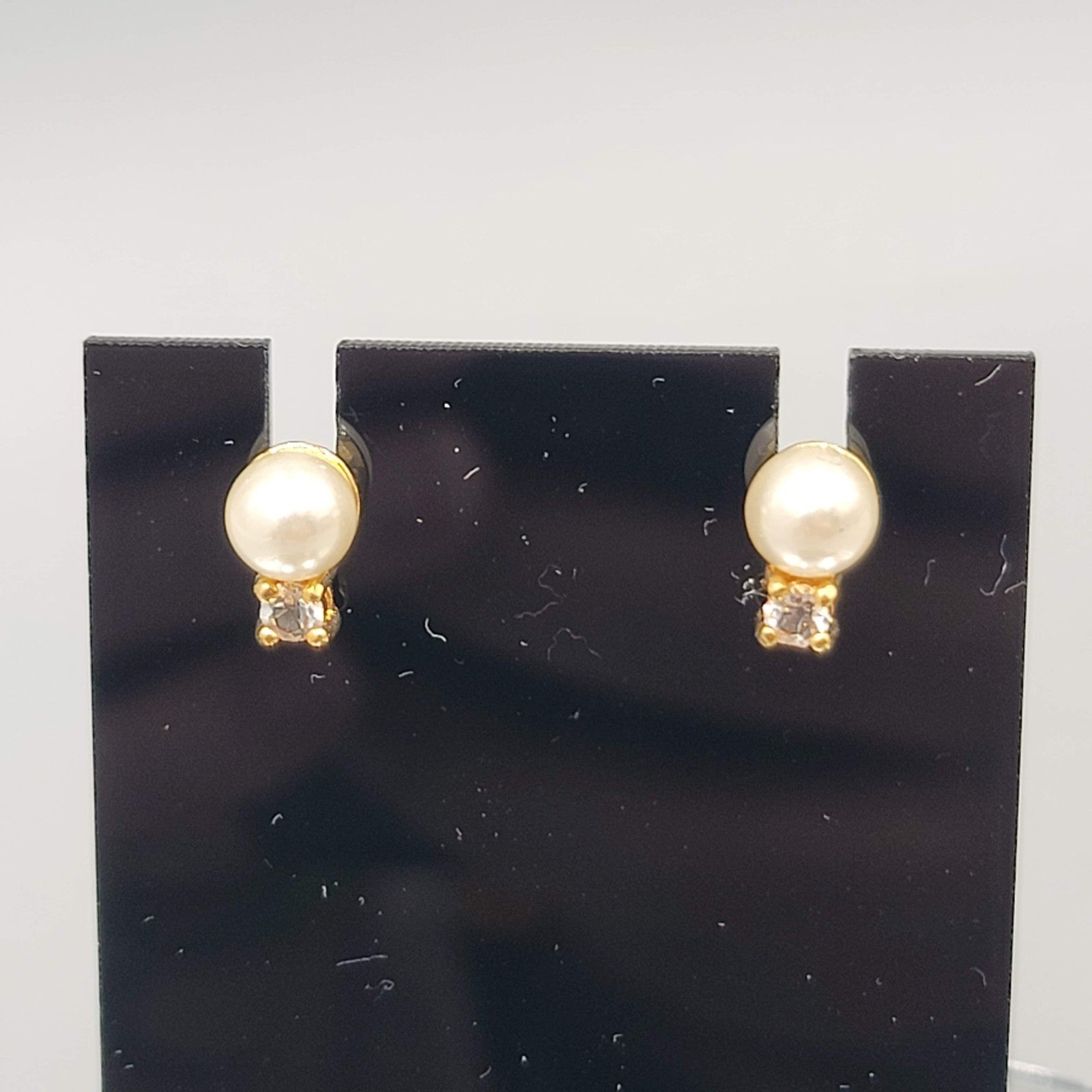 Pearl Cubic Zirconia Pierced Earrings Studs 3/8 in
