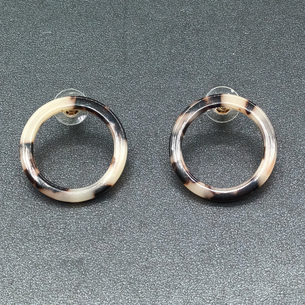 Pierced Earrings Brown Speckled Acrylic Open Circle Hoop Drop 1 1/8"