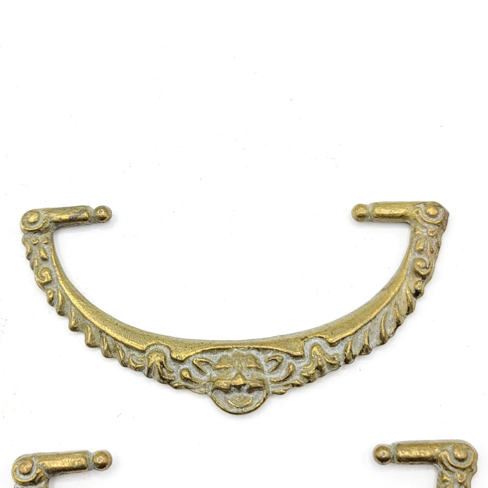 Vintage Brass FACE Ornate Bail Pull Handle Replacement Set of 2 - 3"