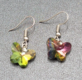 Pierced Earrings Silver tone Rainbow Heliotrope Butterfly Dangle Bead 1/2"