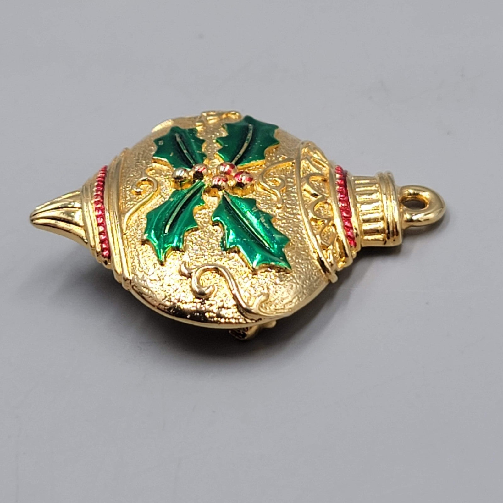 Vintage JJ Christmas Ornament Brooch Enamel Gold tone 2"