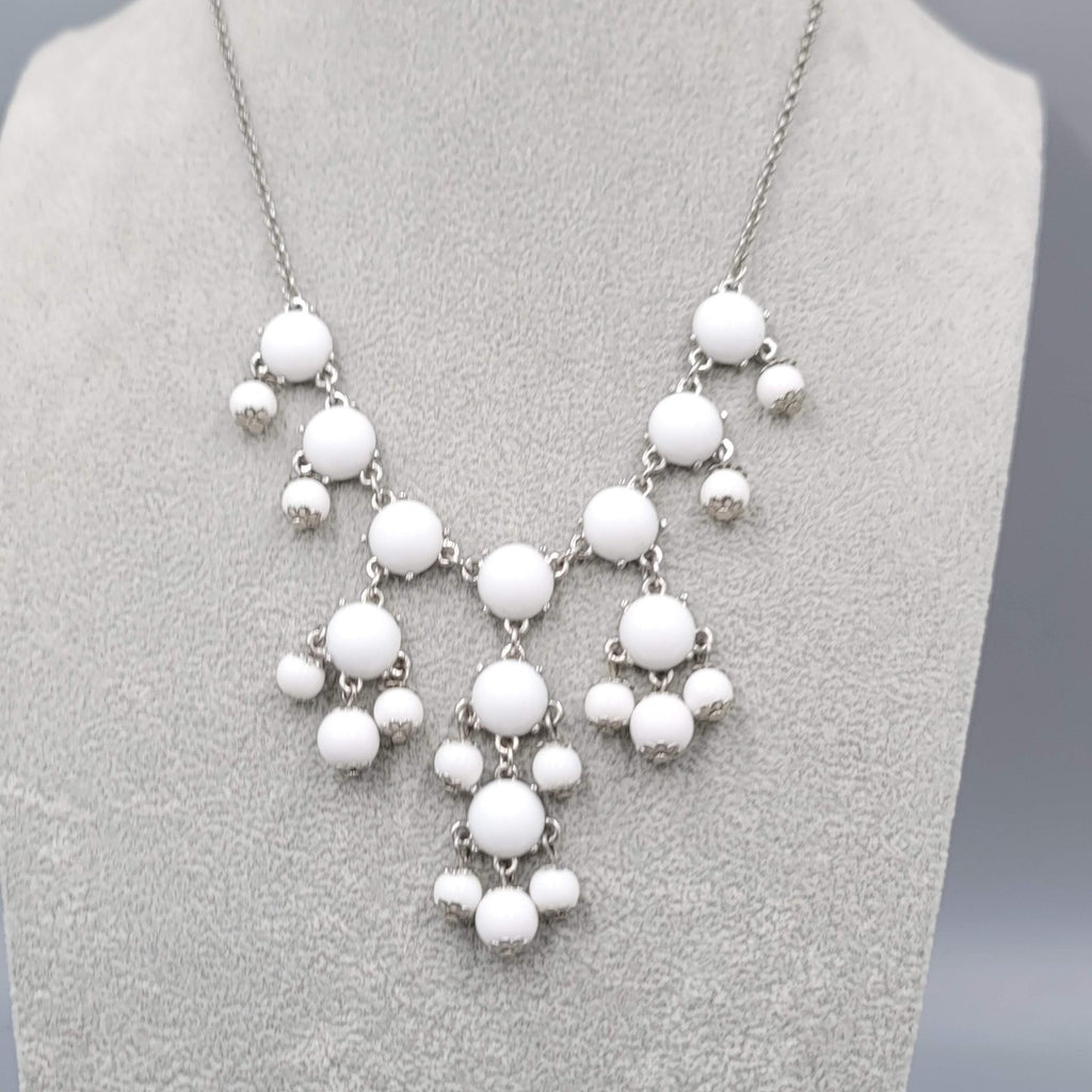 Statement Bib Necklace Silver tone White Acrylic  Silver tone 18"-20"