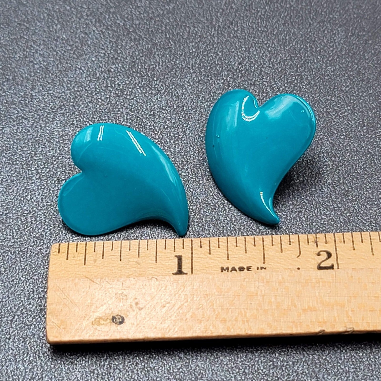 Vintage Pierced Earrings Blue Enamel Heart 1"