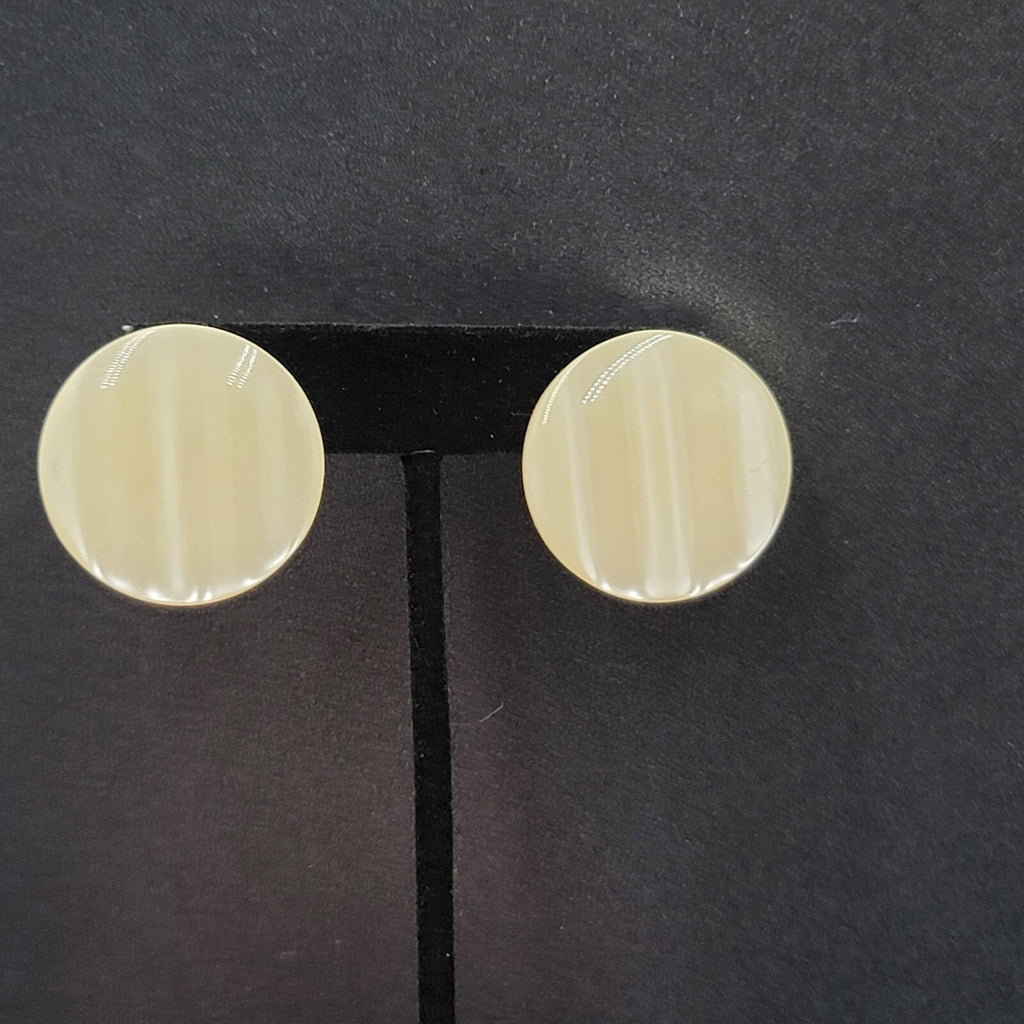 Vintage Pierced Earrings Pearloid Round Discs  1 1/8"