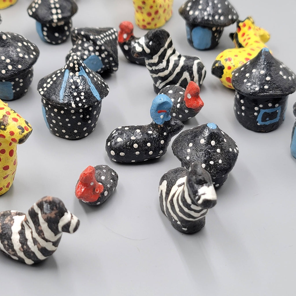 Clay Pottery Figures African Hand made Hand painted Lot Artisan Souvenir