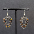Pierced Earrings Silver tone Orange Rhinestone Dangle 1 3/8"