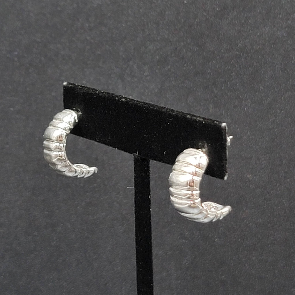 Pierced Earrings Silver Plated Ribbed Half Hoops Drop 3/4"