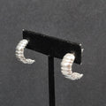 Pierced Earrings Silver Plated Ribbed Half Hoops Drop 3/4"