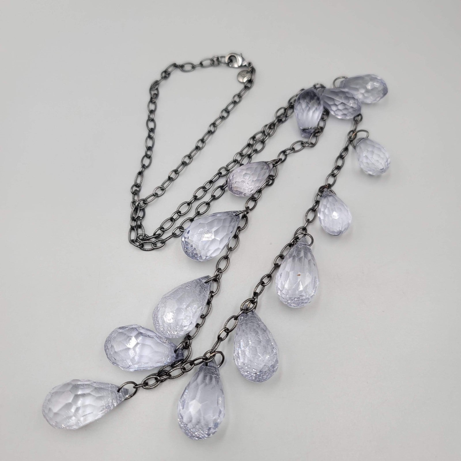Loft Necklace Black Metal Statement Blue Crackle Teardrop Beads Long 36"