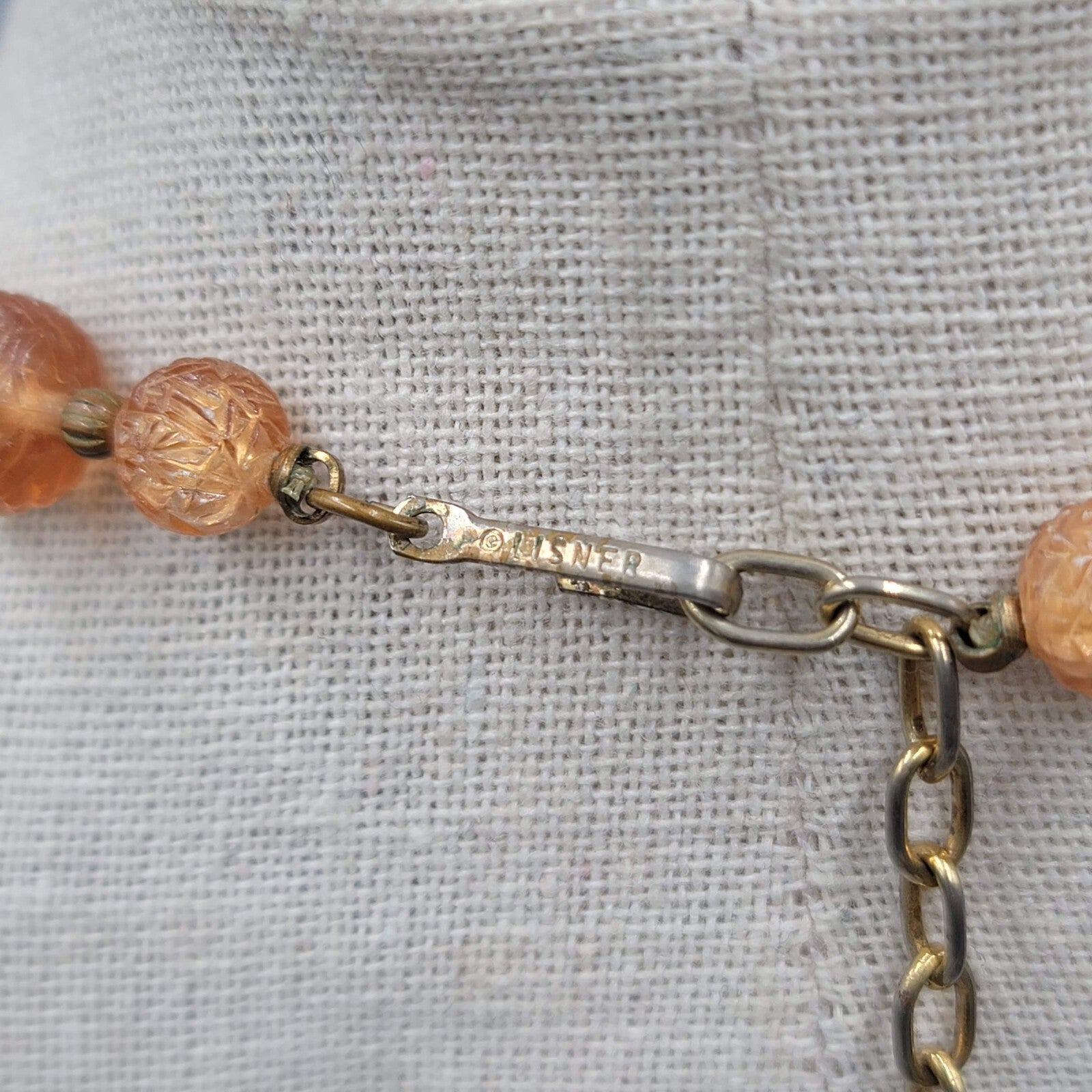 Vintage Lisner Necklace Brown Moon Glow Molded Beads Estate Jewelry 13"-16"