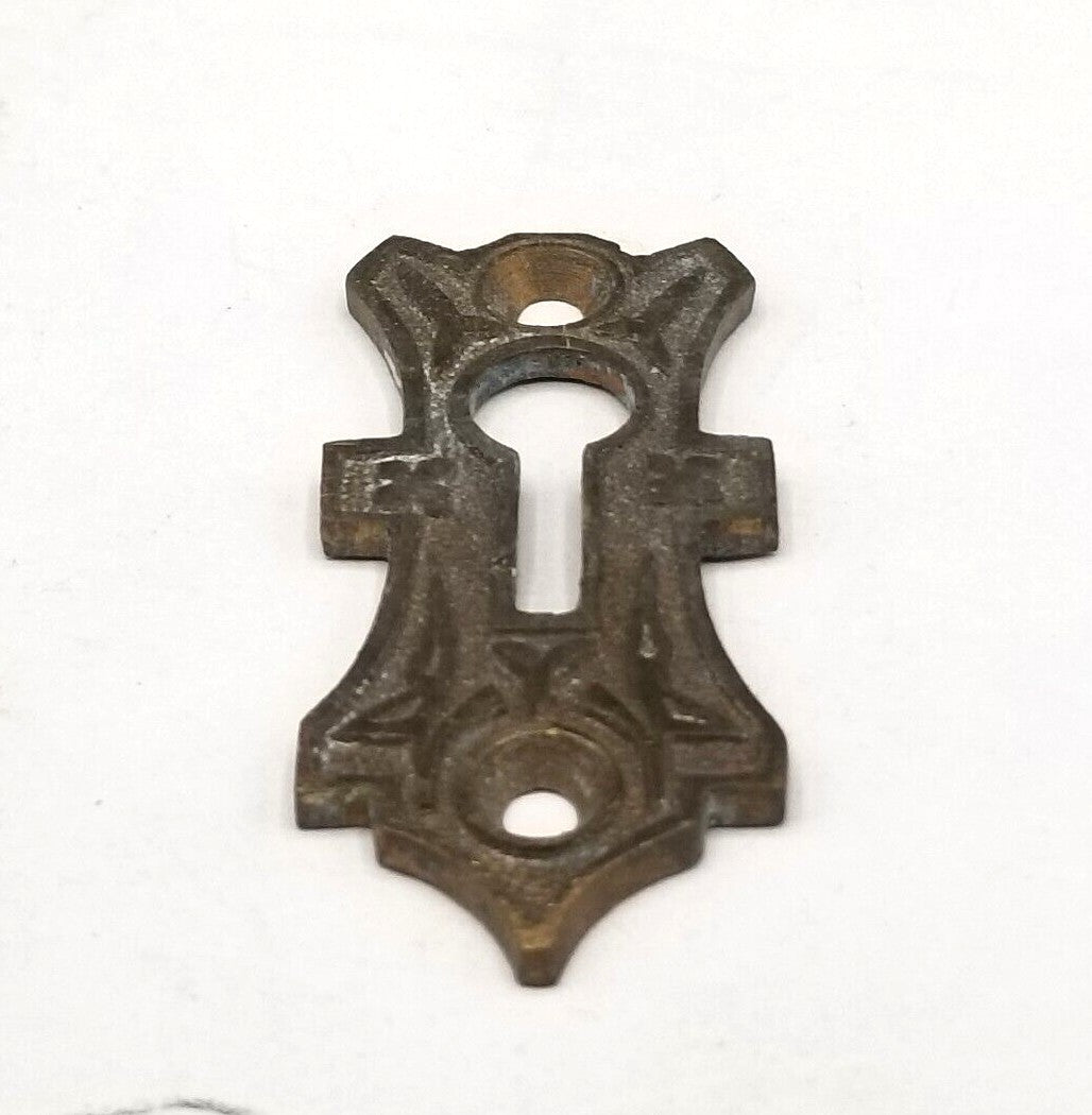 Vintage Ornate Bronze Skeleton Key hole Escutcheon Salvage 2" x 7/8" 3777