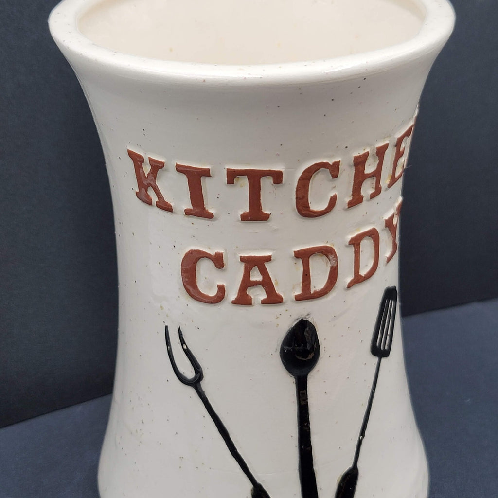 Vintage Hand Painted Kitchen Caddy Speckled Ceramic Kitchen Utensil Holder