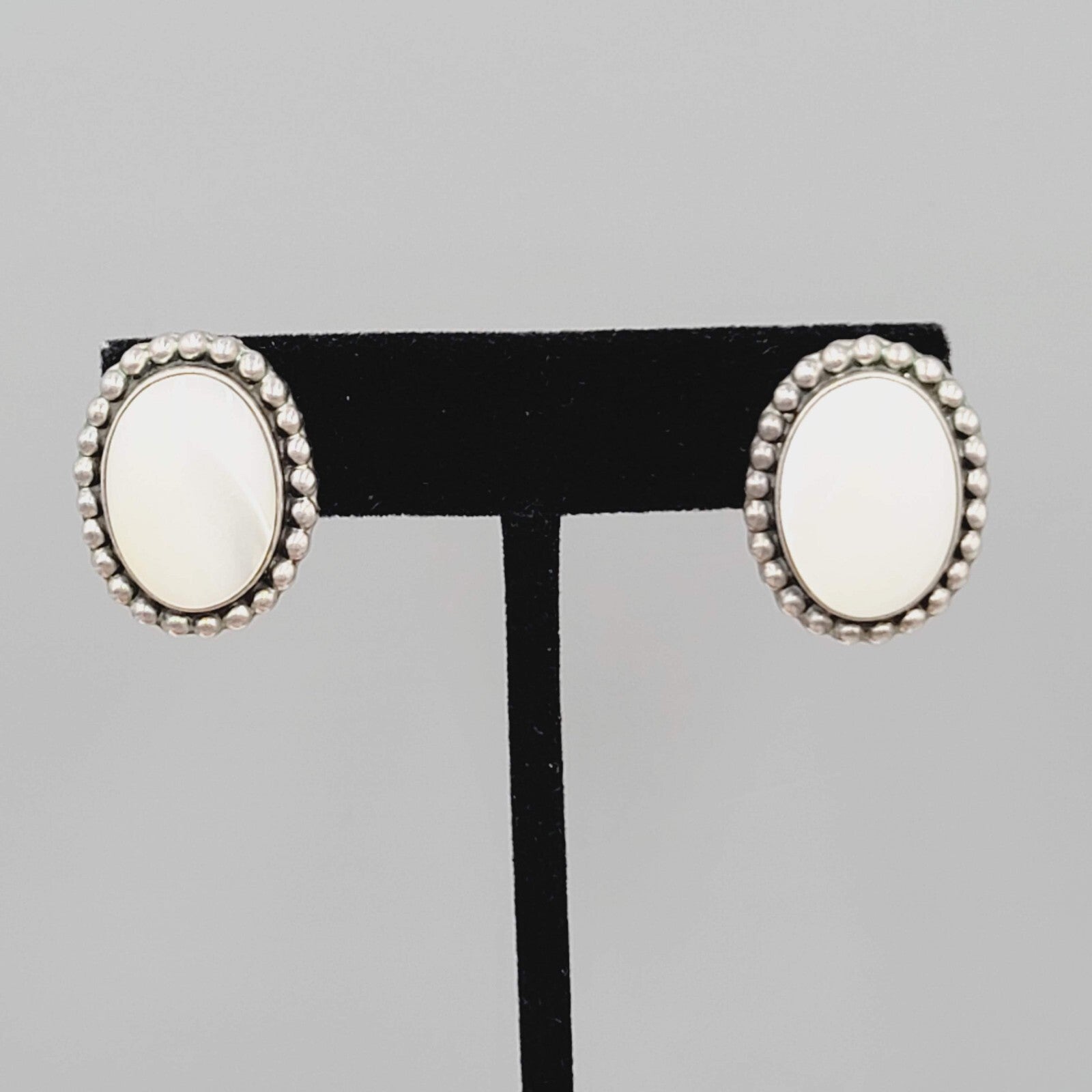 Vintage Signed ATI Mexico Sterling Silver MOP Pierced Earrings Mother of Pearl