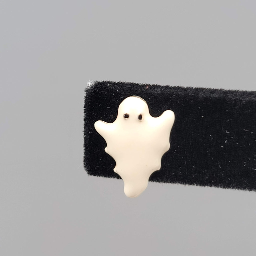 Enamel Ghost Studs Pierced Earrings Halloween 1/2"
