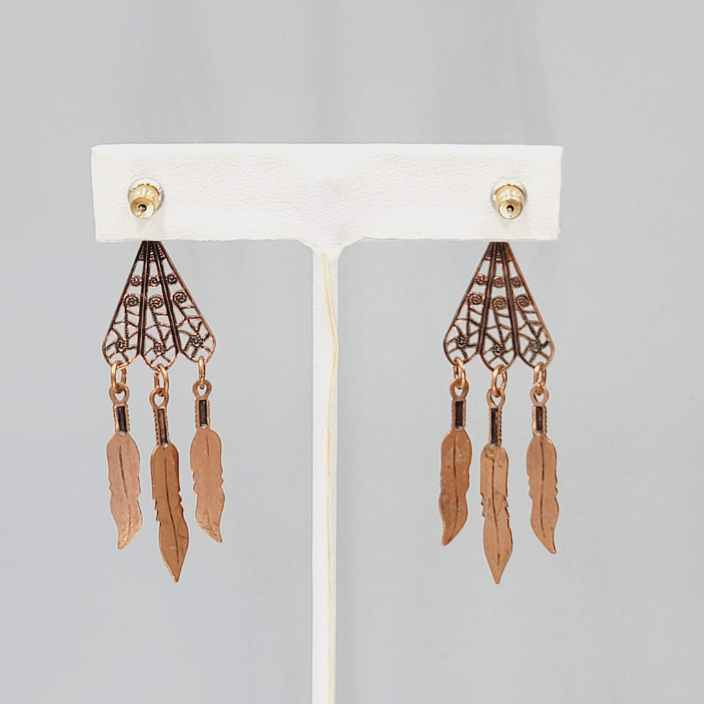 Copper tone Dangle Chandelier Pierced Earrings 2 3/8"