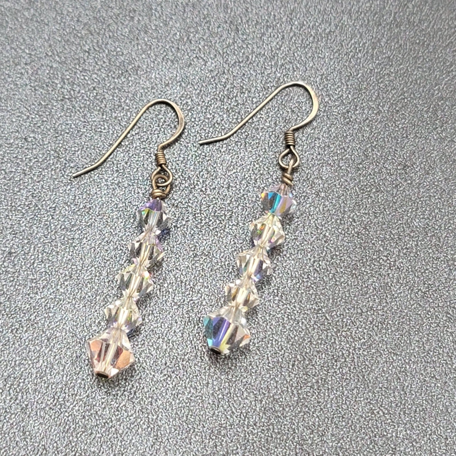 Pierced Earrings Bicone AB Crystal Bead Dangle 1.5"