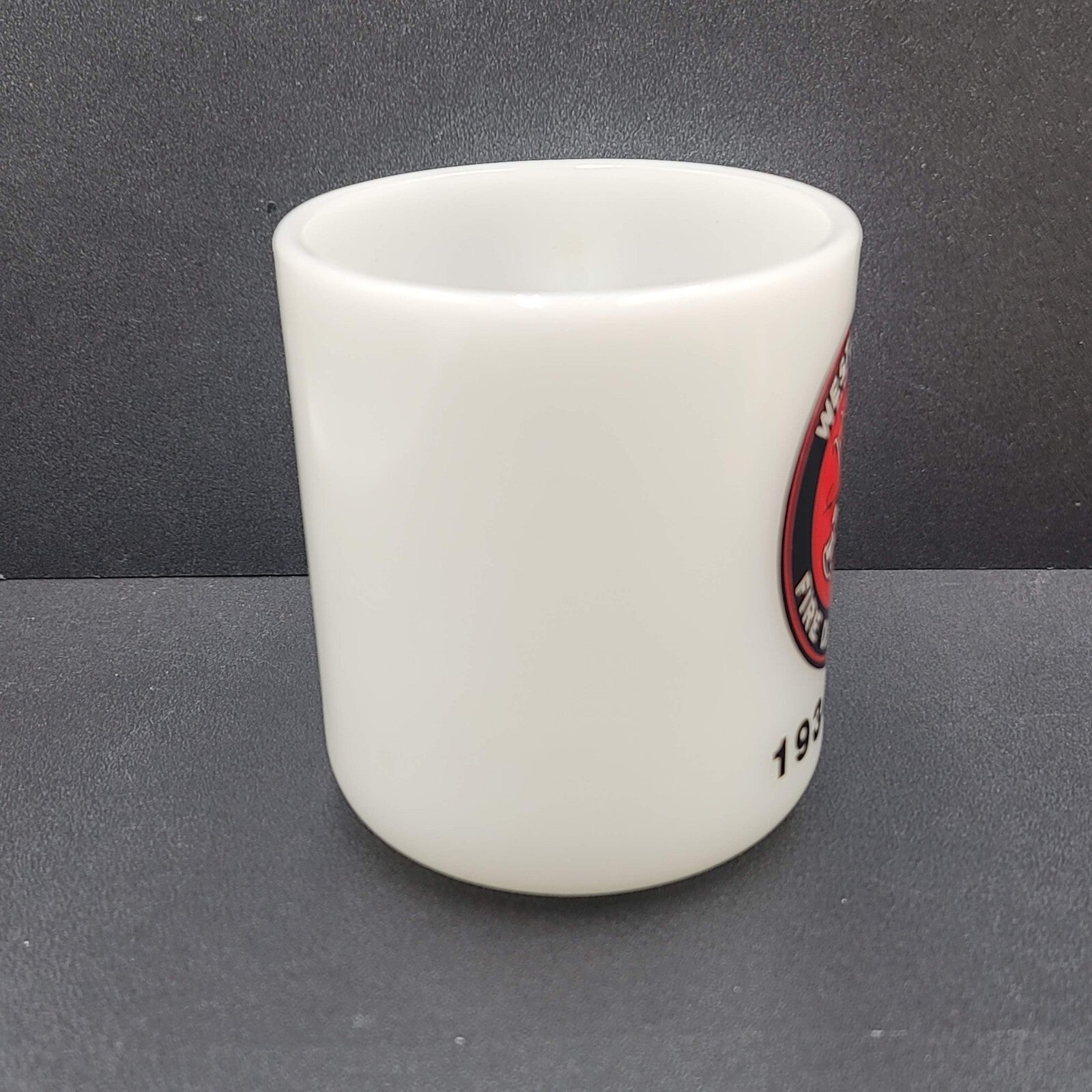 Vintage Westminster Fire Department Coffee Mug Galaxy Milk Glass 1984
