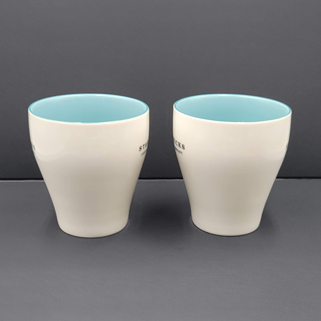Starbucks 2007 Coffee Mug Lot of 2 Set White Sky Blue Interior 13 fl oz