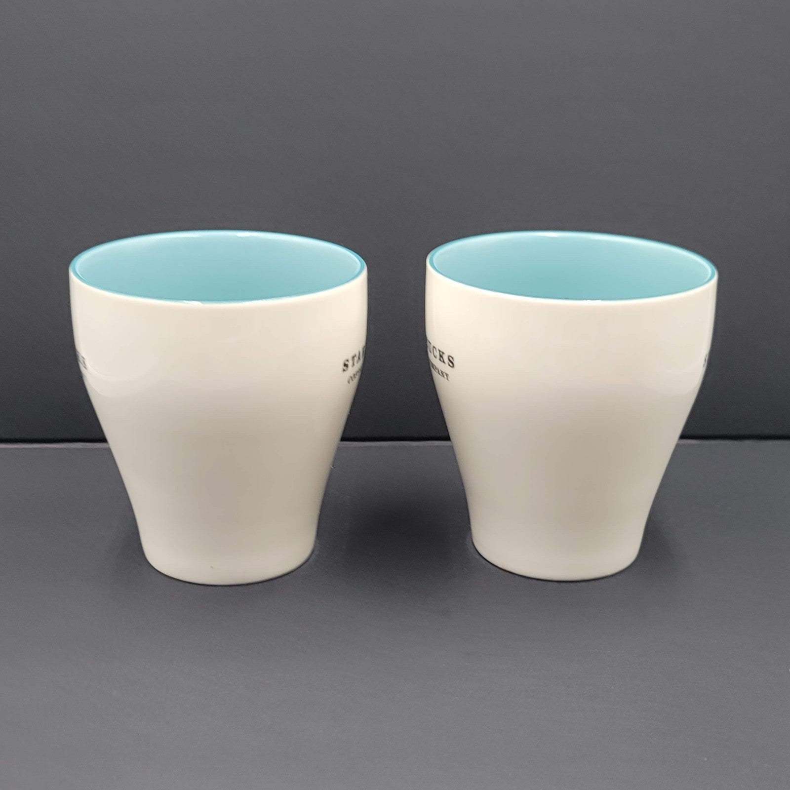 Starbucks 2007 Coffee Mug Lot of 2 Set White Sky Blue Interior 13 fl oz