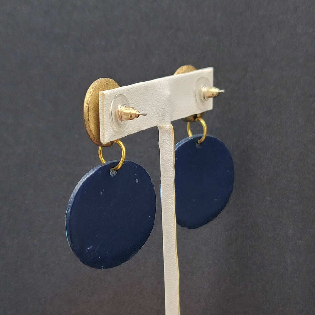 Vintage Pierced Earrings Gold tone Blue Dangle Statement 2"