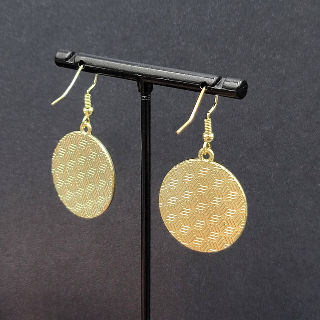 Island Kitty Cat Pierced Earrings Japanese Style Art Gold tone Round Dangle 1"