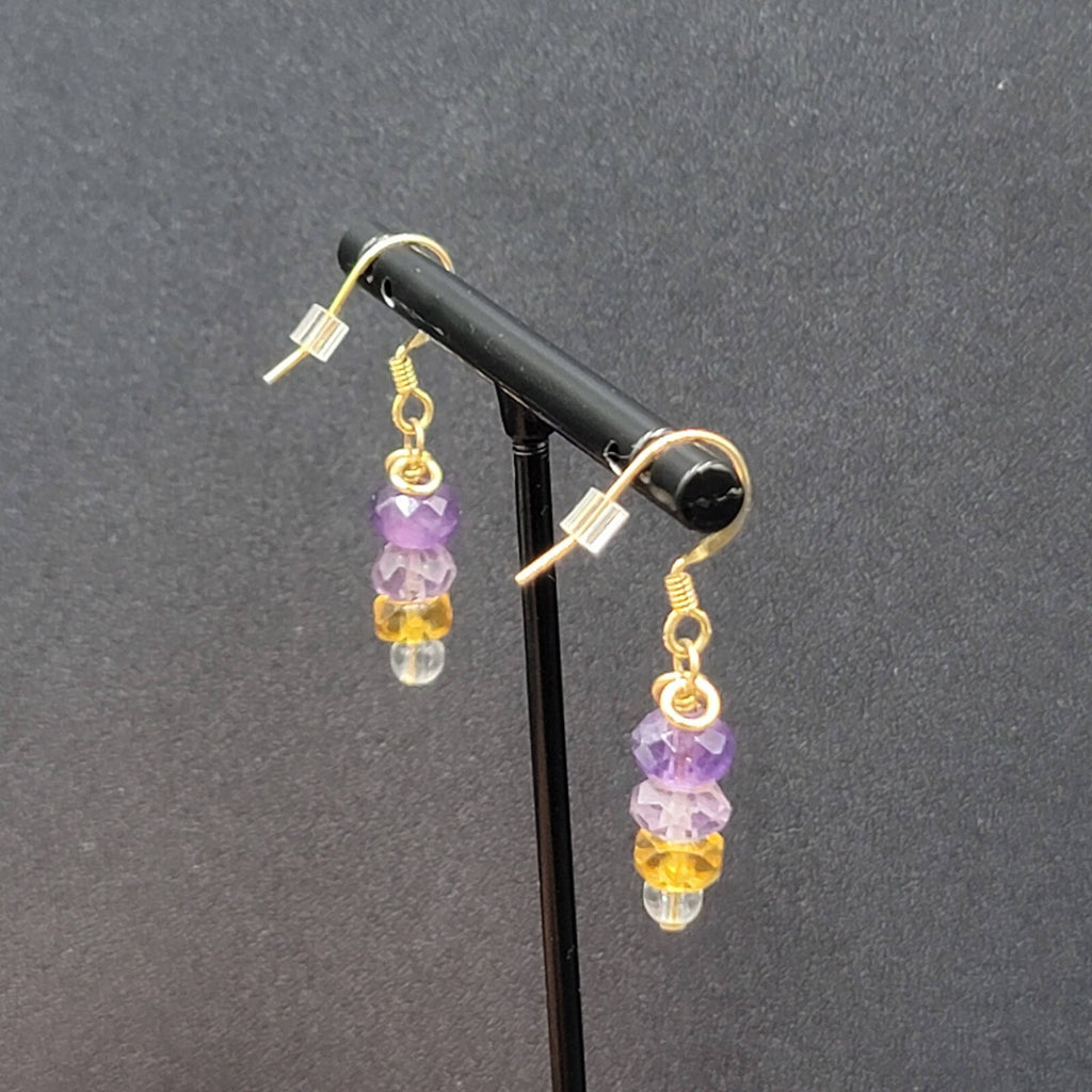 Pierced Earrings Gold tone Amethyst Faceted Bead Dangle 7/8"