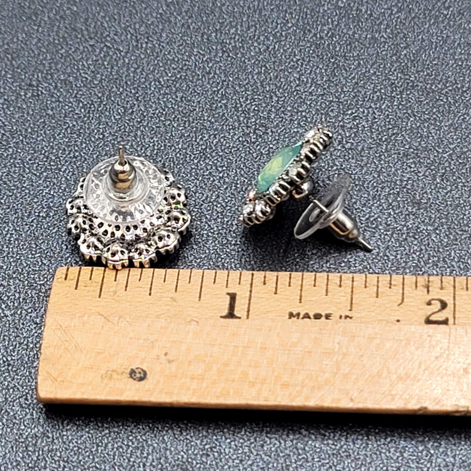 Pierced Earrings Ice Blue Green Clear Rhinestone Studs 5/8"