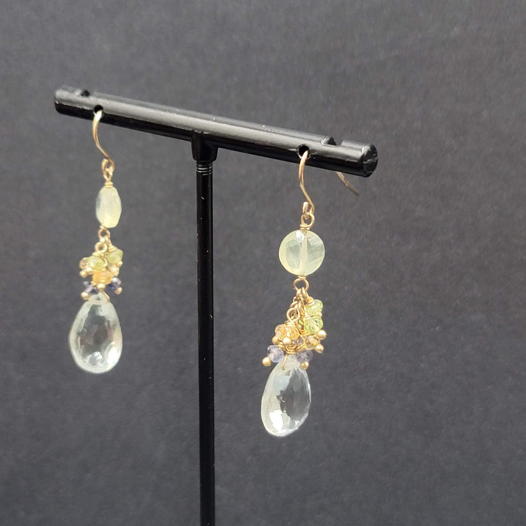 Pierced Earrings Multicolor Crystal Bead Dangle 1.5"