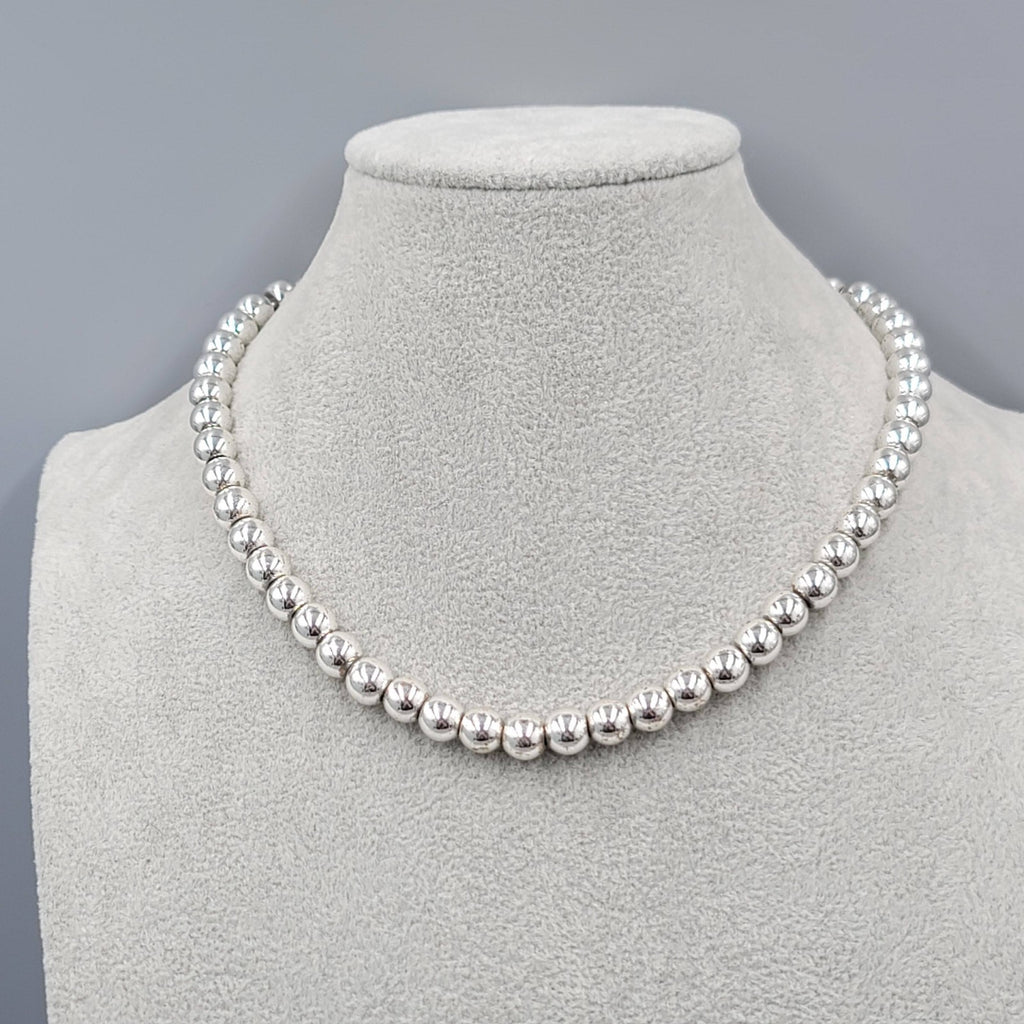 RLL Necklace Silver Plated Beads on Chain Toggle Closure 16" READ