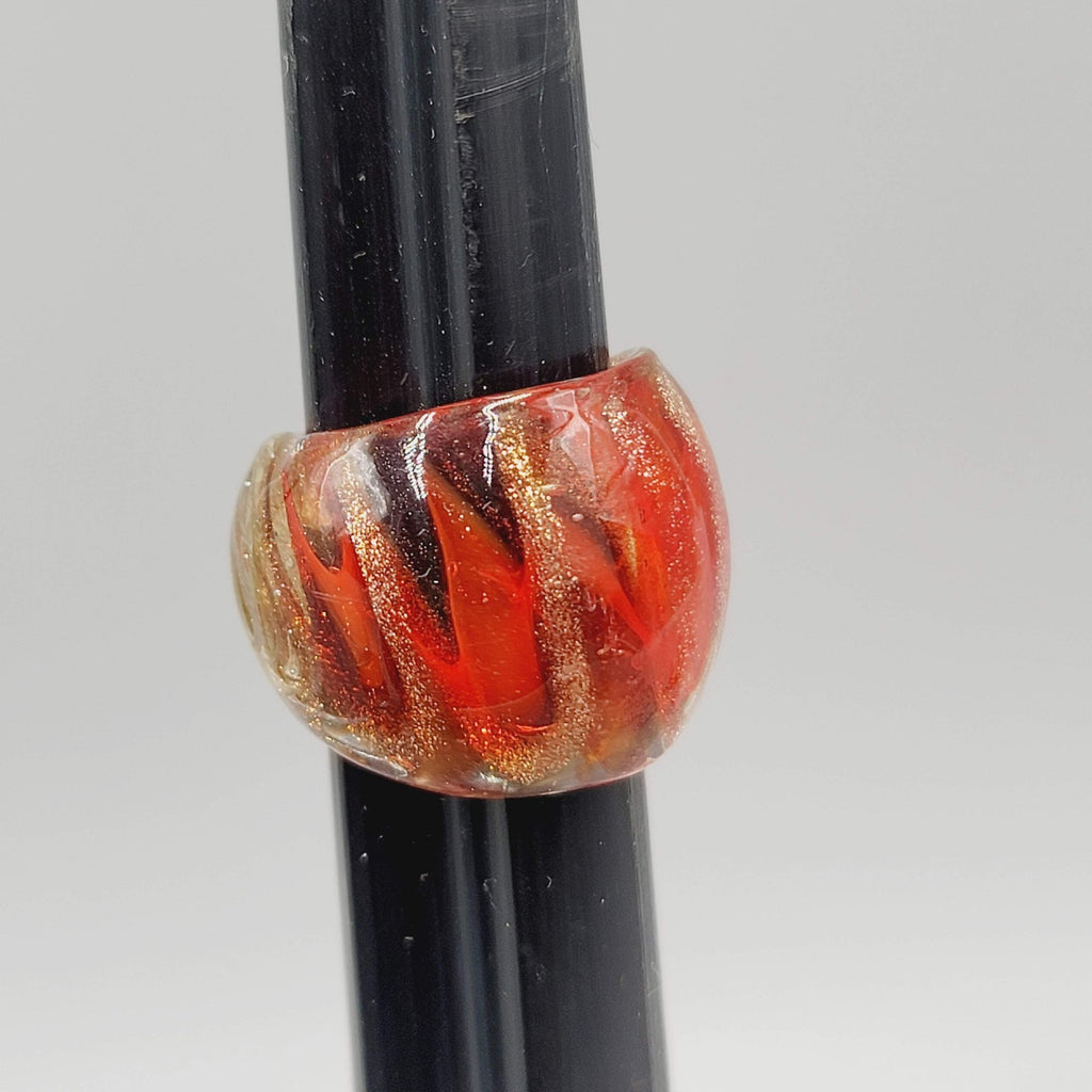Orange Glass Ring Domed  Size 7