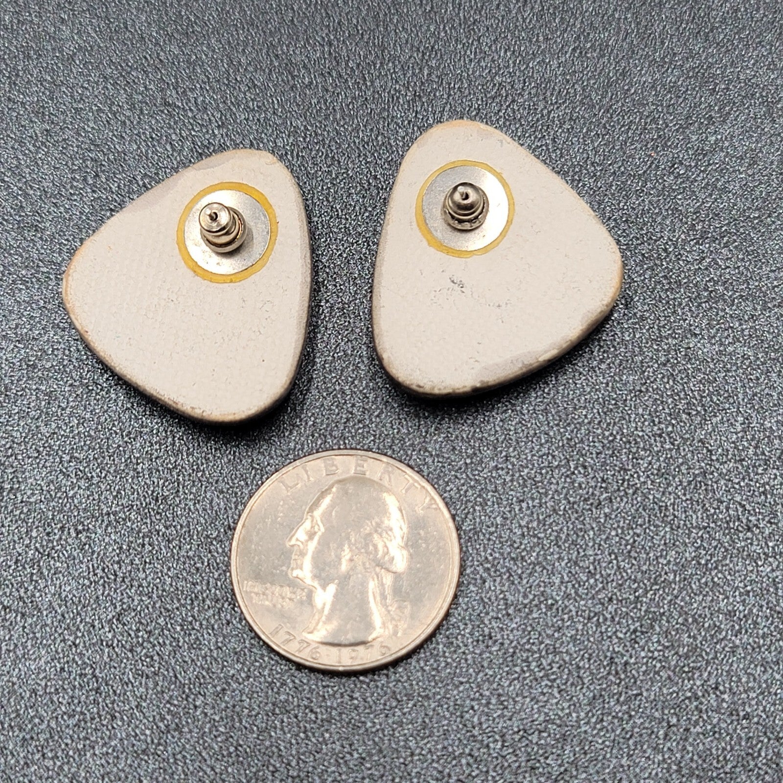 Vintage Pierced Earrings Black White Ceramic Geometric Drop 1.25"