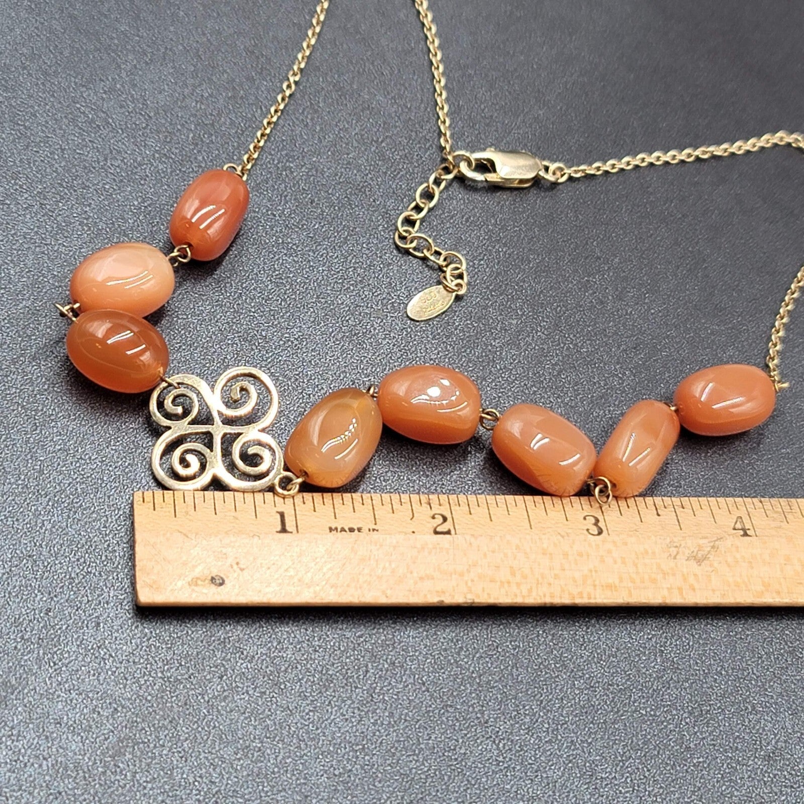 Vintage MWS Gold Plated Sterling Silver Orange Glass Bead Necklace 18"-20"