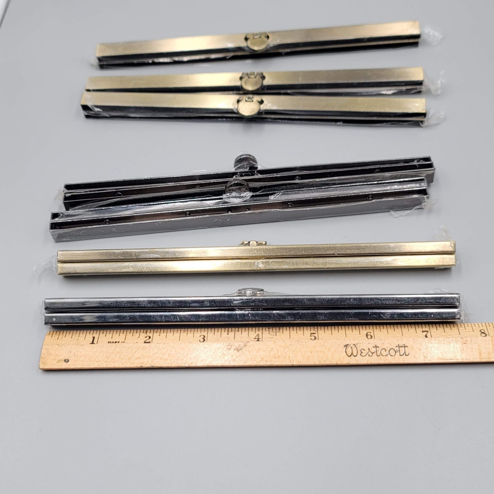 Vintage Metal Purse Clasp Closure Frame Lot of 7 New Old Stock Gunmetal Goldtone