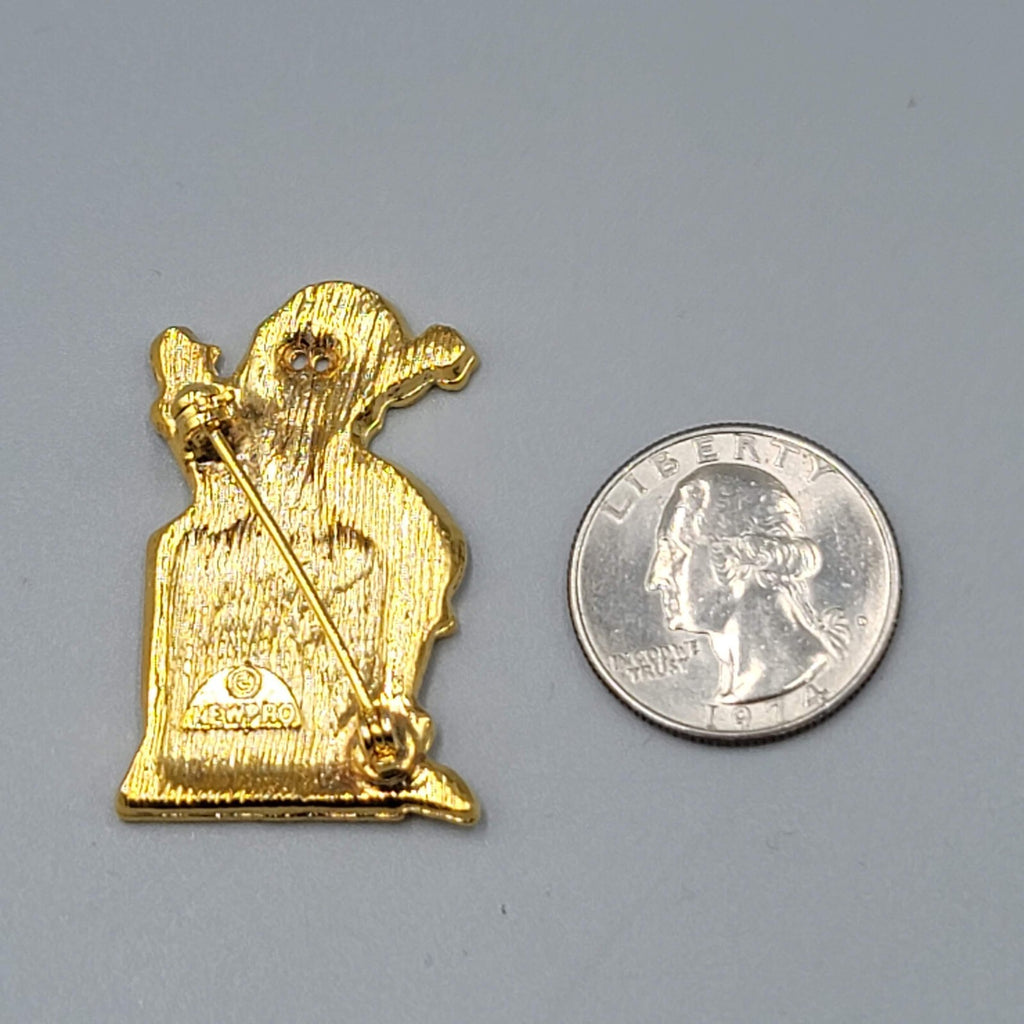 Vintage Christmas Brooch Santa at the Computer Gold tone Enamel 1 5/8"