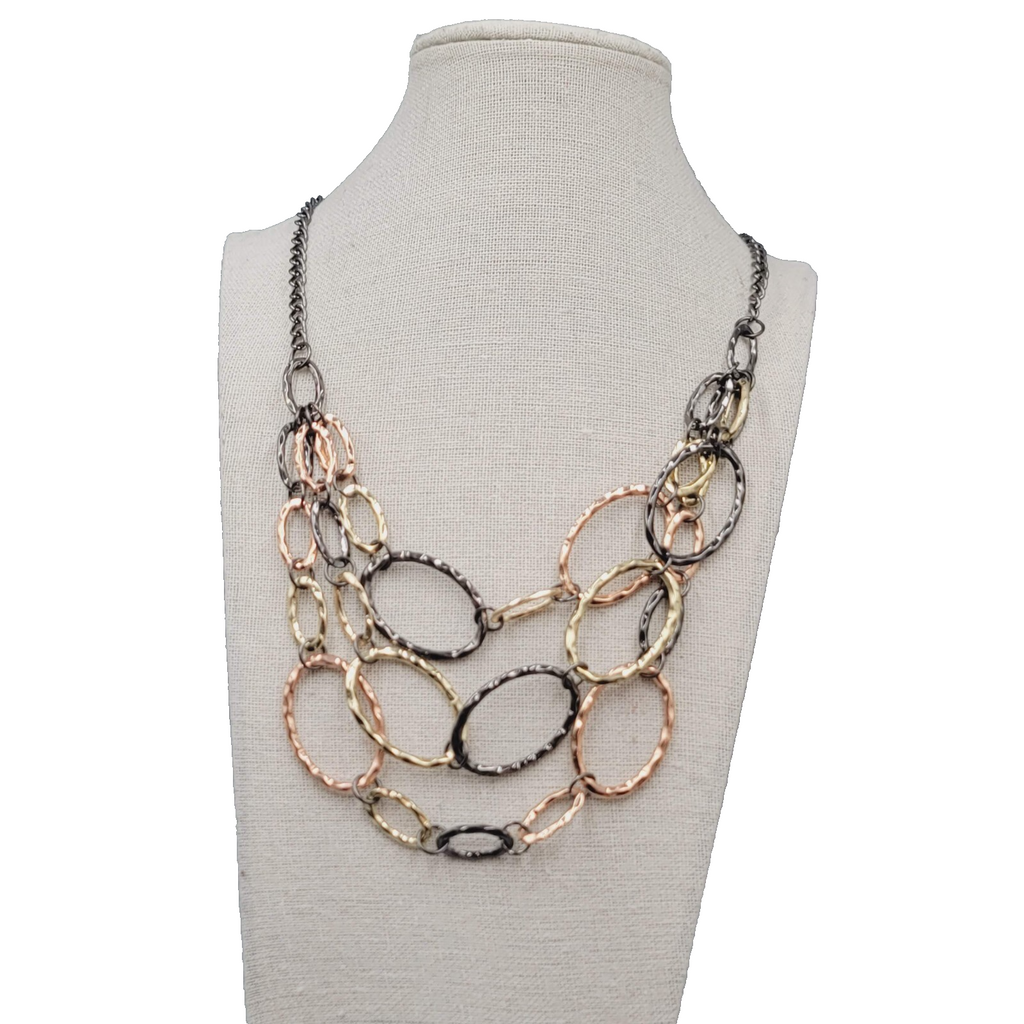Tri Color Chain Necklace Black Rose Gold and Yellow Gold tone 20"