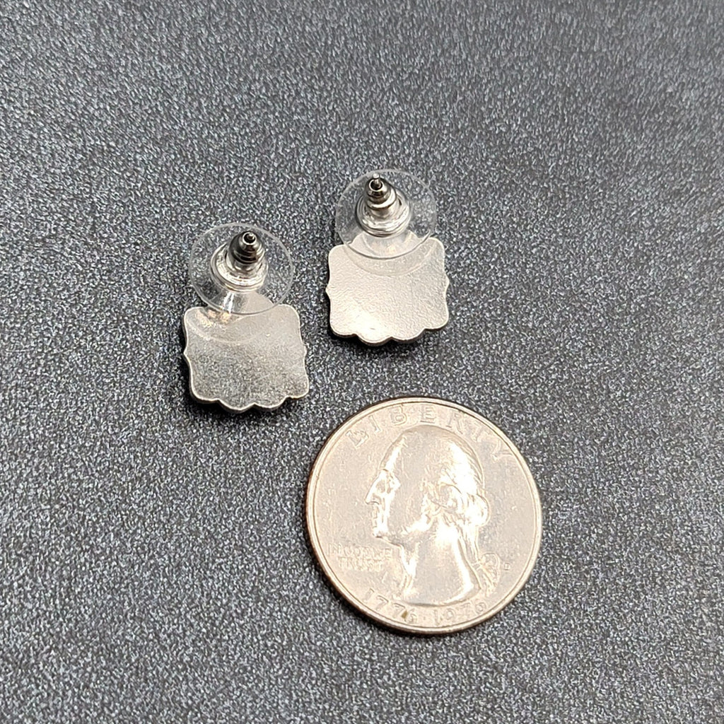 Pierced Earrings Silver tone Black Embossed Crystal Studs So Pretty! 5/8"