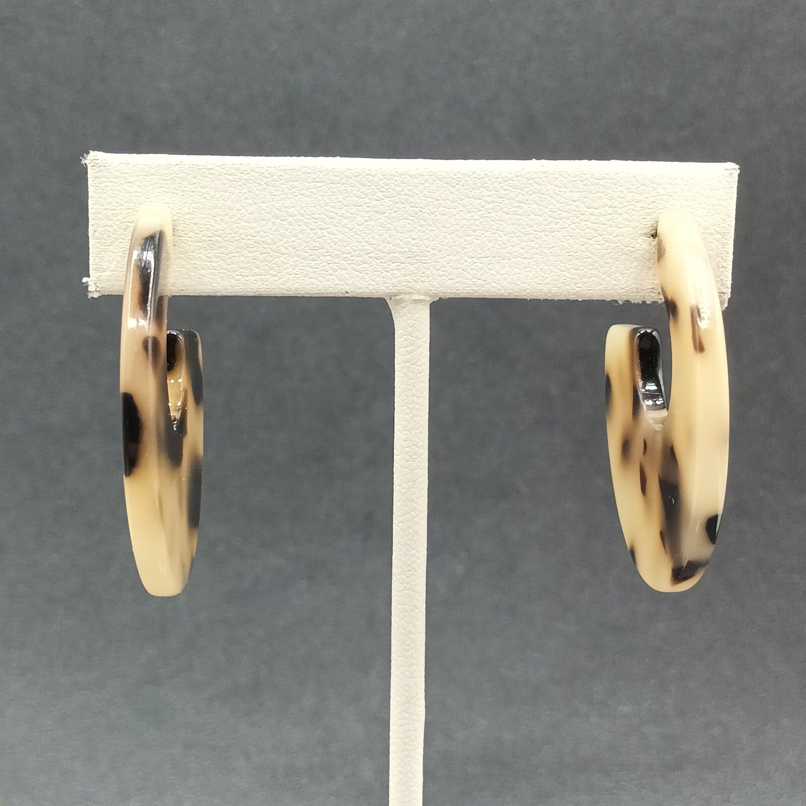 Pierced Earrings Brown Speckled Acrylic Wide Half Hoop Drop 1 5/8"