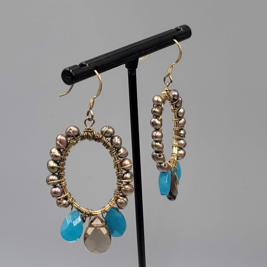 Signed Pierced Earrings Sterling Hooks Real Pearls Oval Dangle 1 5/8"