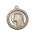 VTG Metal Our Lady Lourdes Blessed Virgin Mary Catholic Pendant Medal Silvertone