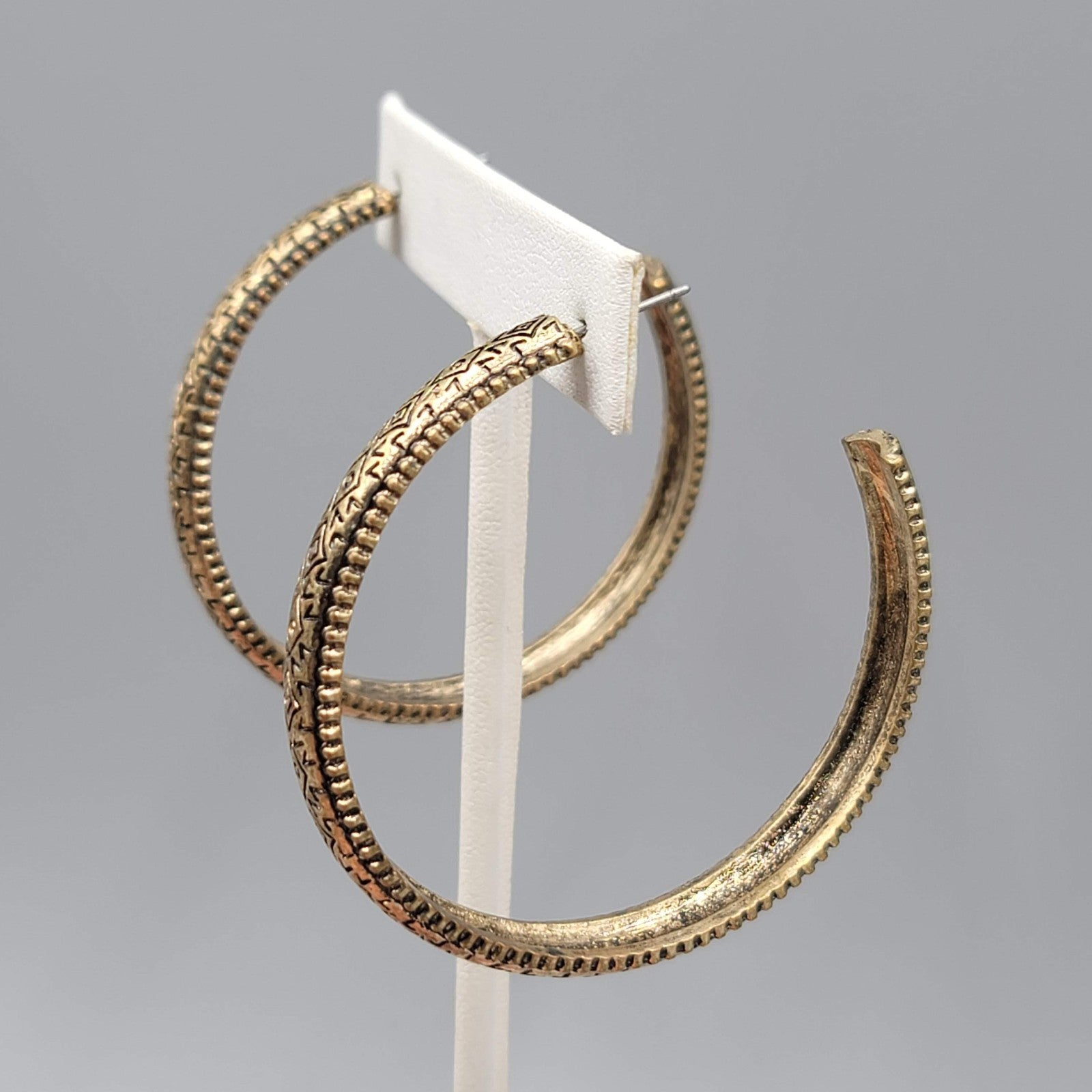 Large Textured Hoops Pierced Earrings Bronze tone 2 in