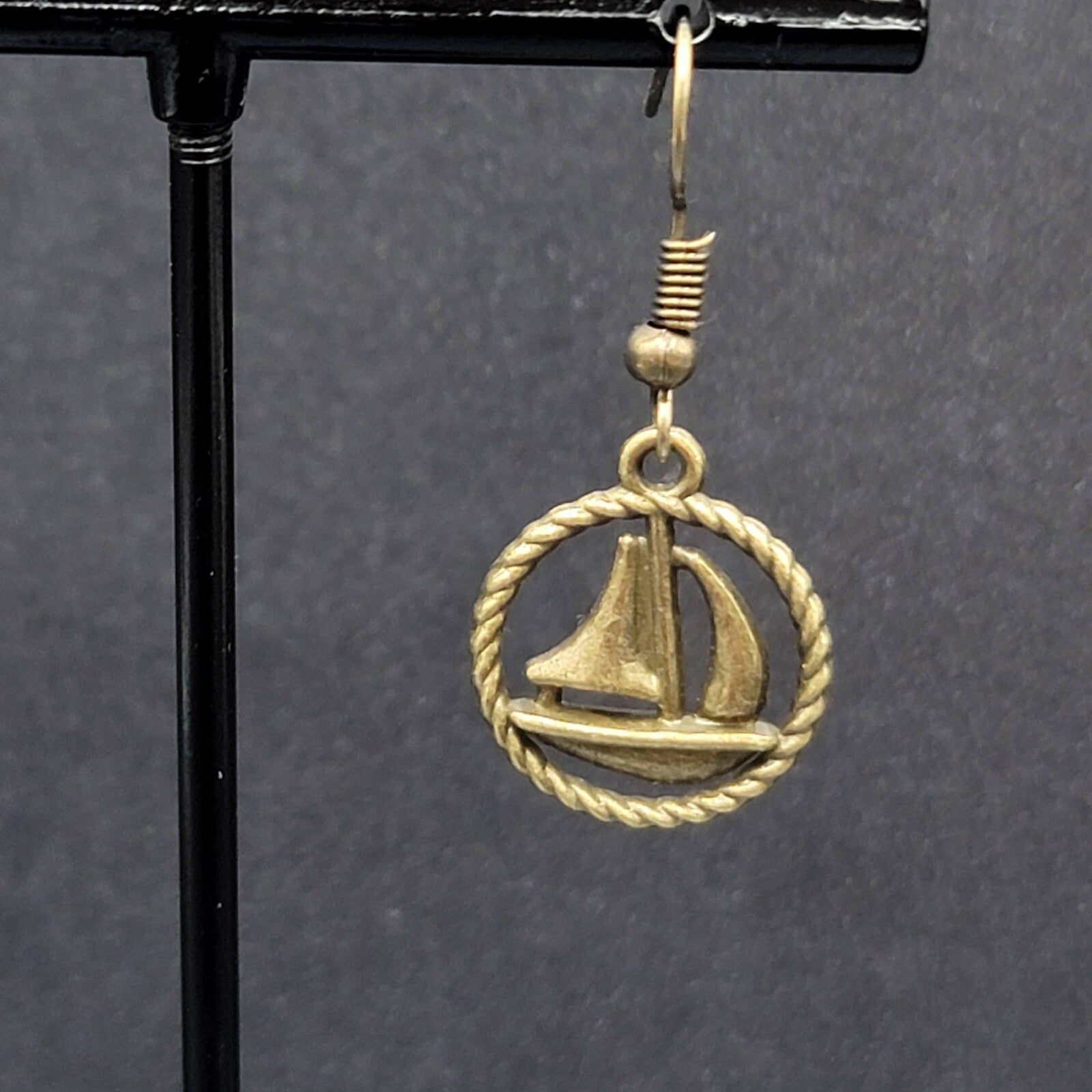 New Sailboat Pierced Earrings Bronze tone Ships Beach Sea Nautical Dangle 3/4"