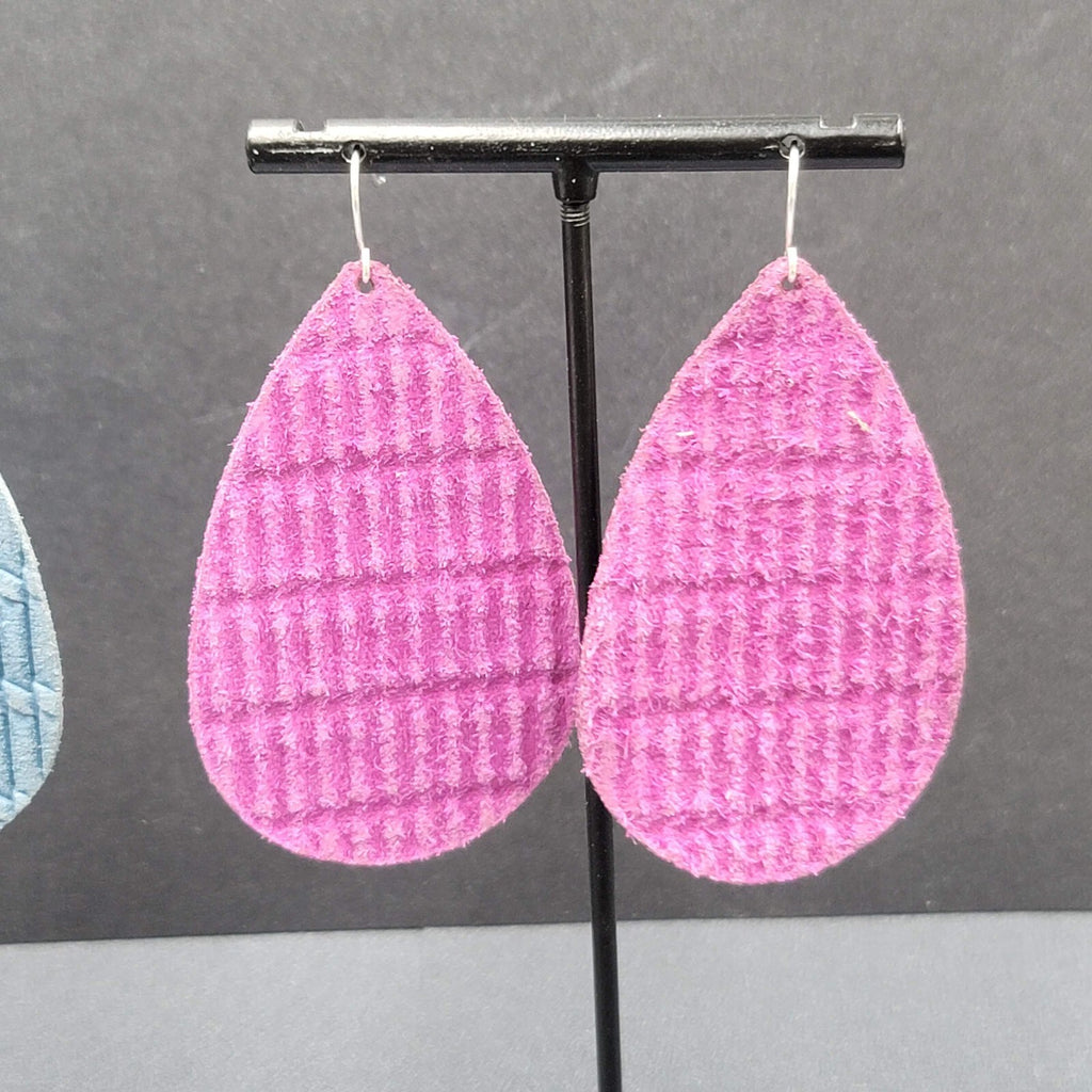 Pierced Earrings Purple Blue Teardrop Fabric Dangle 2.5"