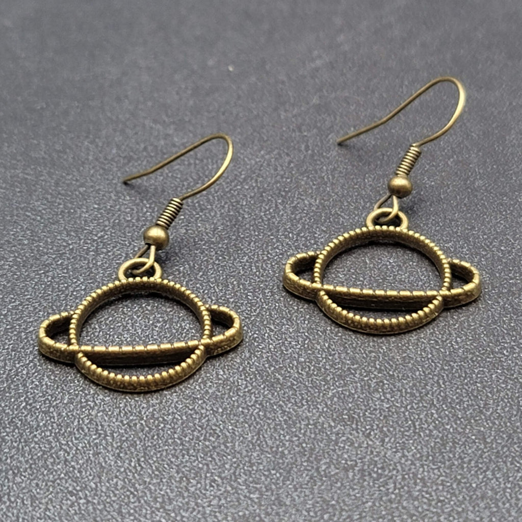 New Saturn Planet Pierced Earrings Bronze tone Dangle 3/4"