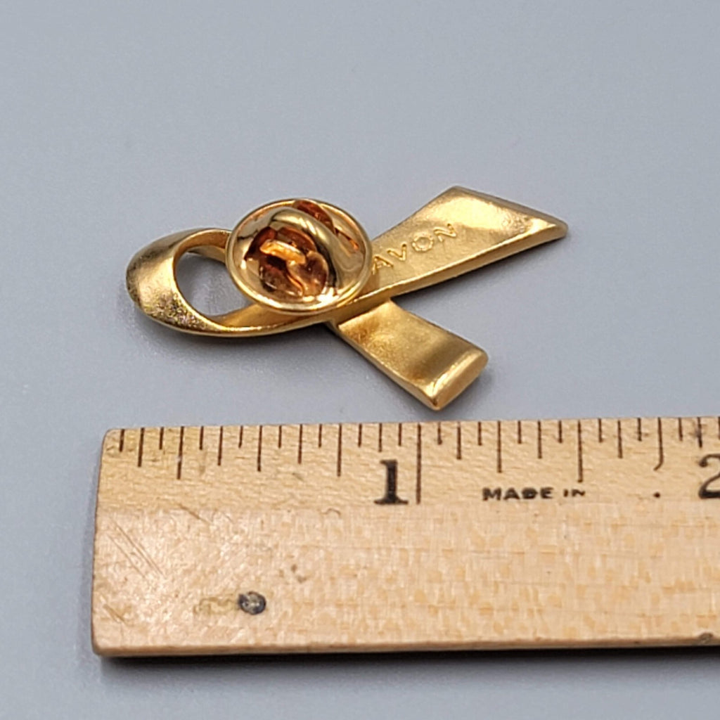 Vintage Avon Pin Gold tone Ribbon Pink Rhinestone 1 3/8"