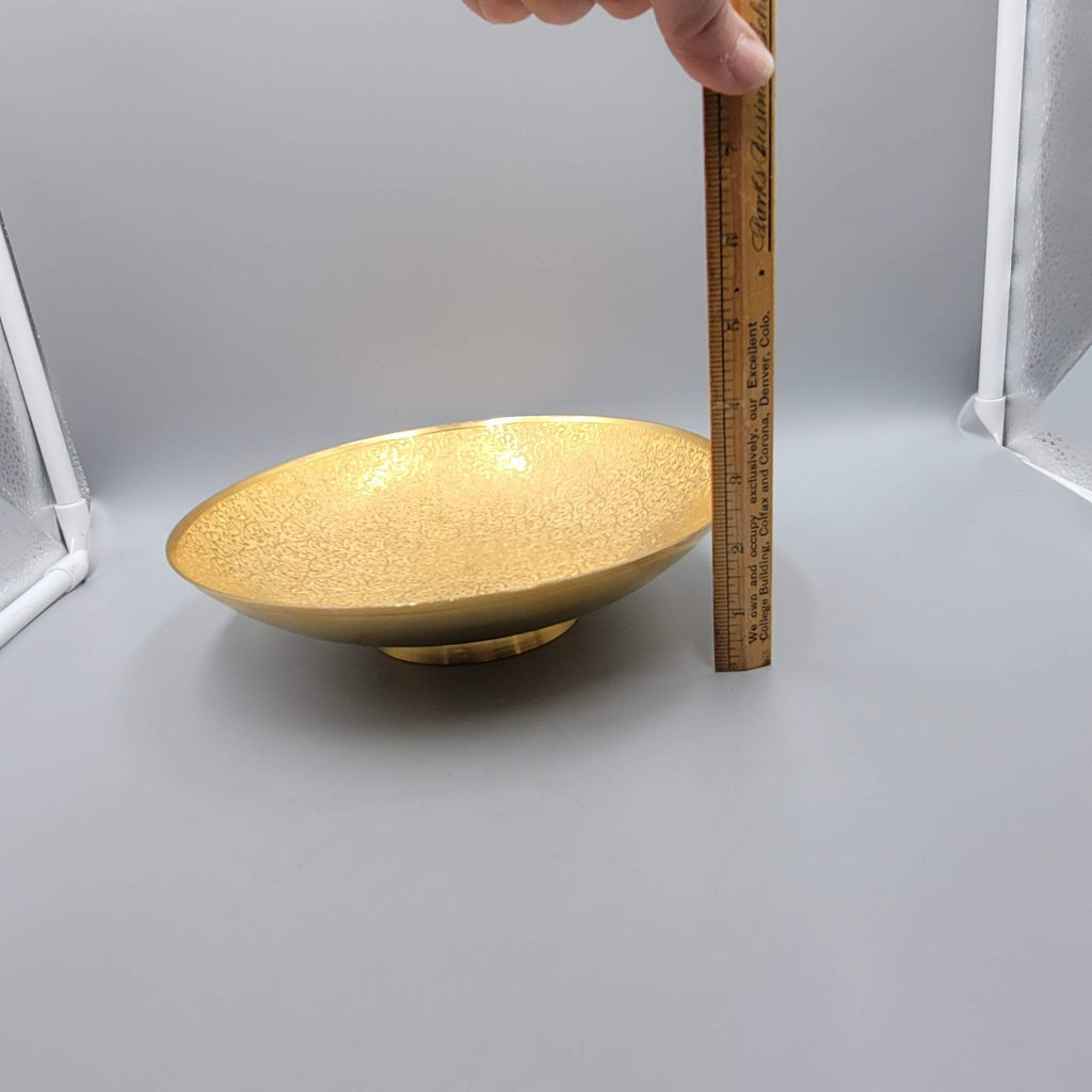 Etched Brass Bowl Gold Tone Floral Arabesque Footed Decorative Dish 9.25"