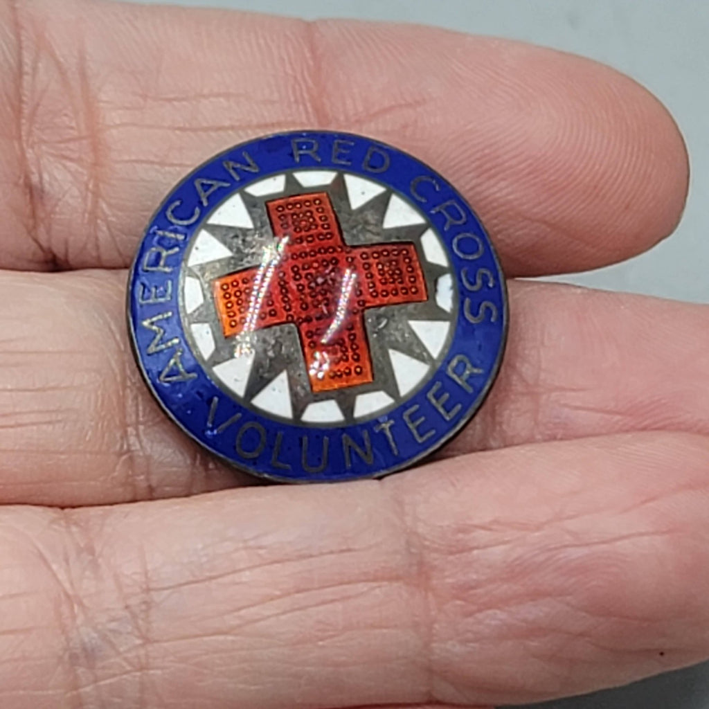 Vintage American Red Cross Award Sterling Silver Enamel Pin Brooch Volunteer
