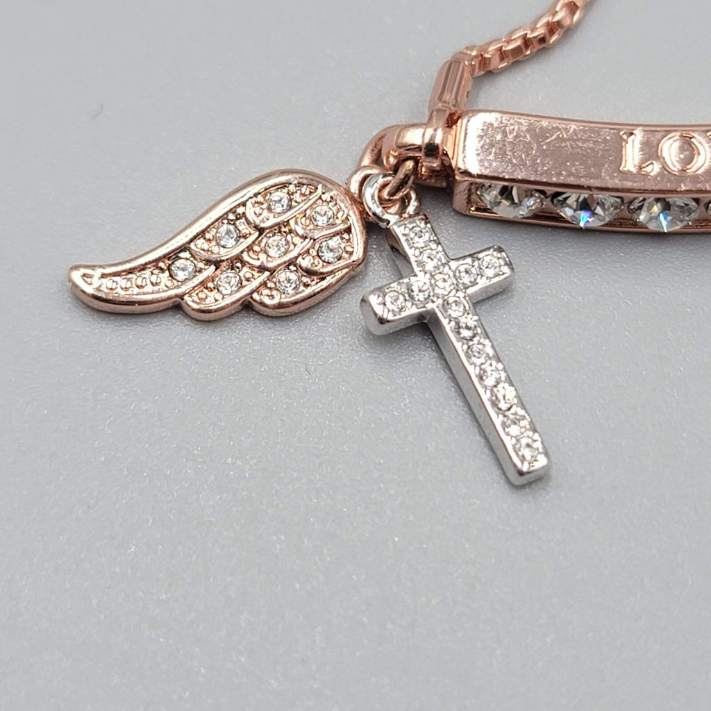 IBB CN Loved and Blessed Bracelet Rose Gold tone Crystal Rhinestone Adjustable