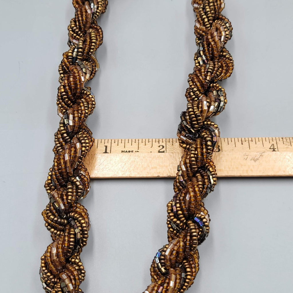 Vintage Brown Seed Bead Twist Necklace Large Statement 20"
