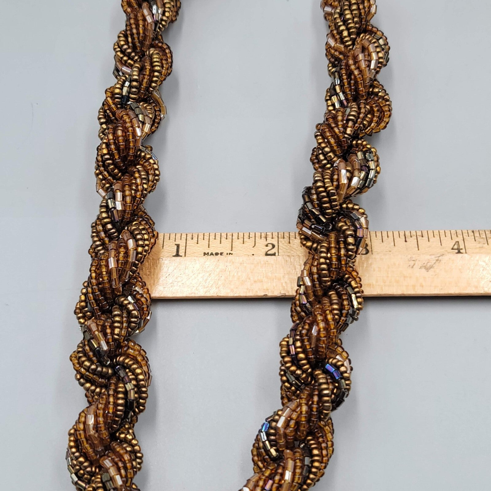 Vintage Brown Seed Bead Twist Necklace Large Statement 20"